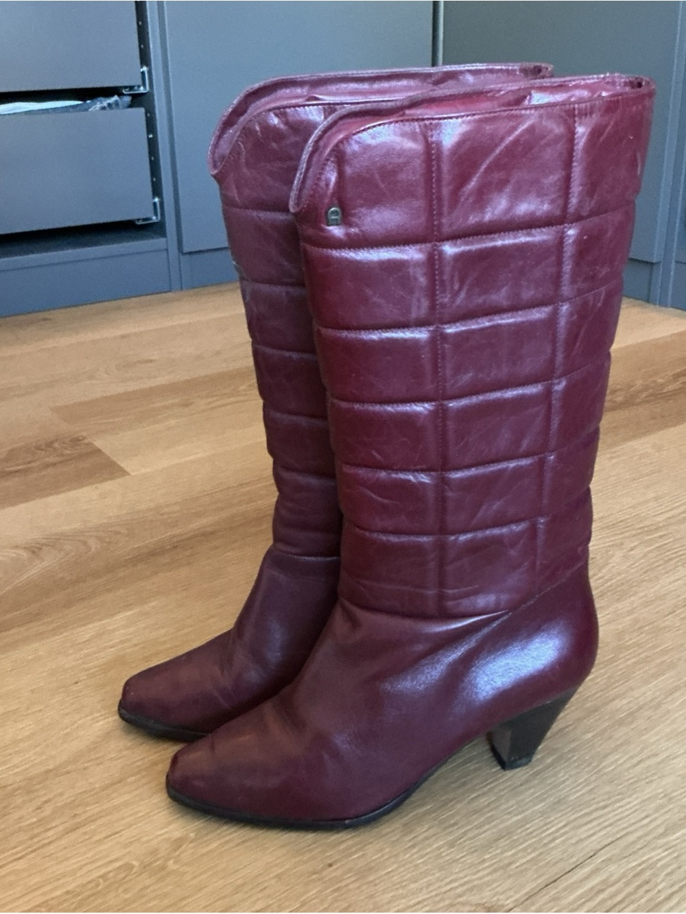 Etienne Aigner Quilted Knee-High Boots - Burgundy